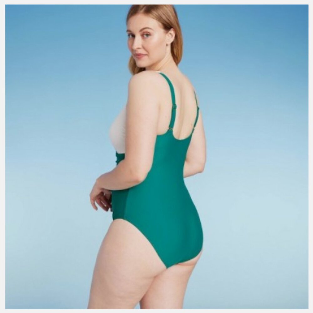 Front Wrap Colorblock Full Coverage One Piece Swimsuit - Shade & Shore Teal S - Picture 2 of 8